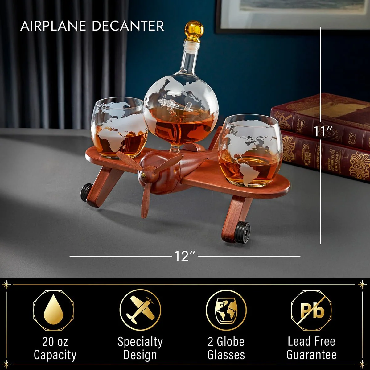 Airplane Whiskey Decanter Set with Globe Glasses - Image 4