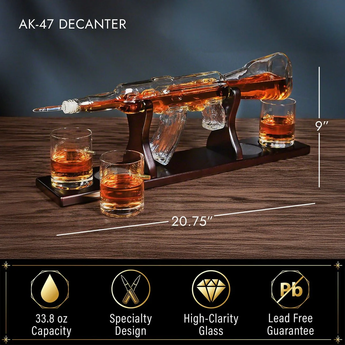 AK-47 Gun Whiskey Decanter Set with 4 Bullet Glasses - Image 4