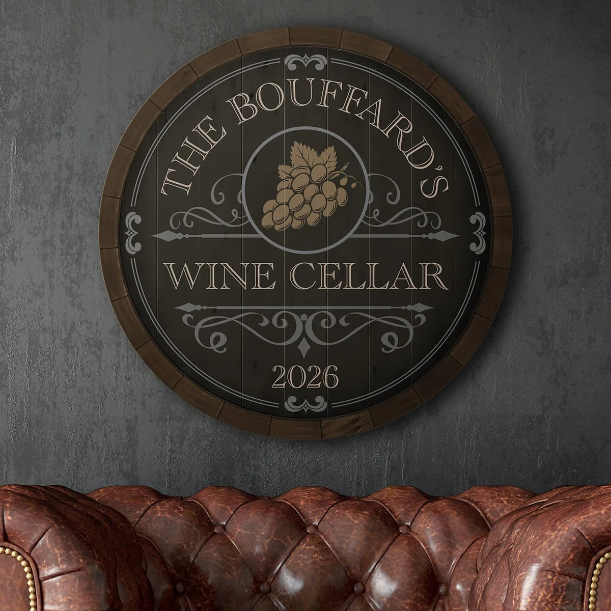 Beauteous Barrel Custom Wine Cellar Sign (2 Colors) - Wine Decor Wall Art - Image 3