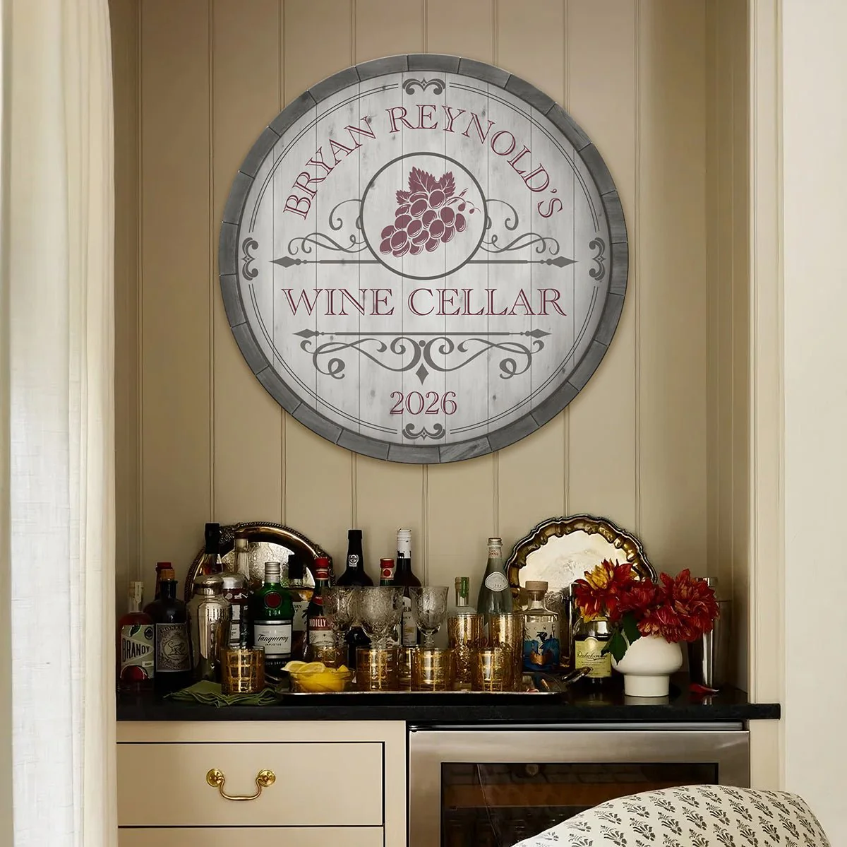 Beauteous Barrel Custom Wine Cellar Sign (2 Colors) - Wine Decor Wall Art - Image 4