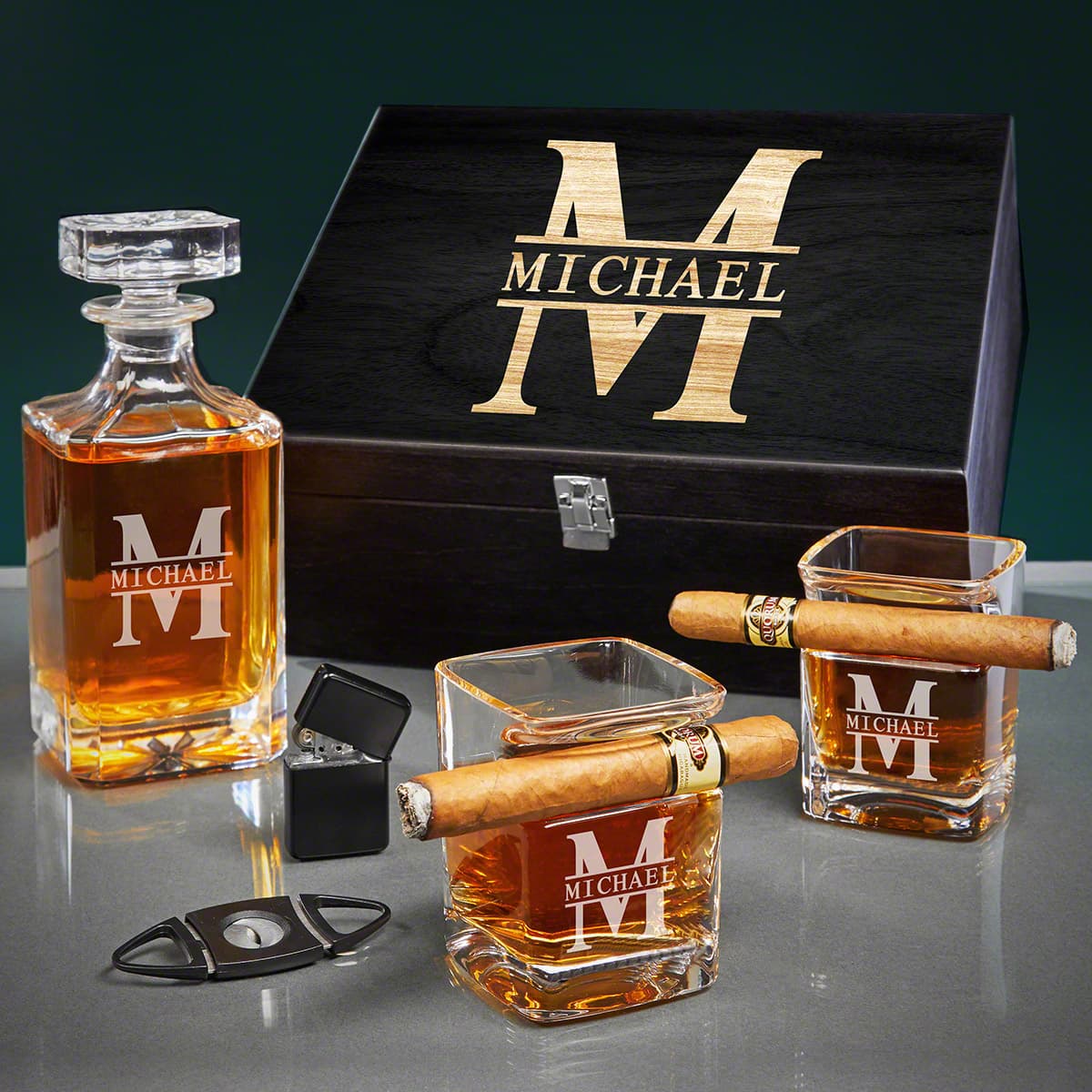 Carson Personalized Cigar Glasses and Whiskey Decanter Set - Image 6