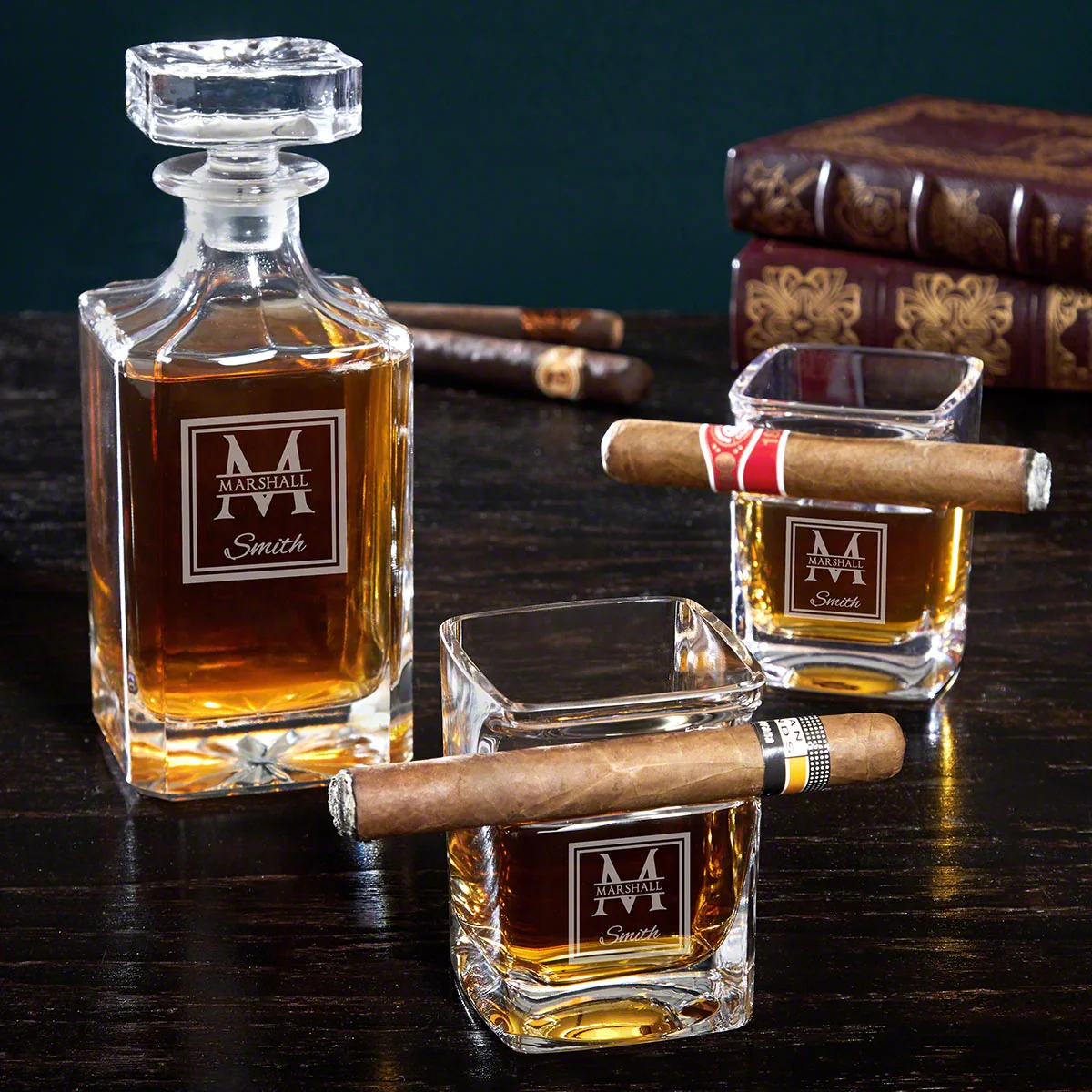 Personalized Decanter Set with Box and Cigar Glasses - Image 6