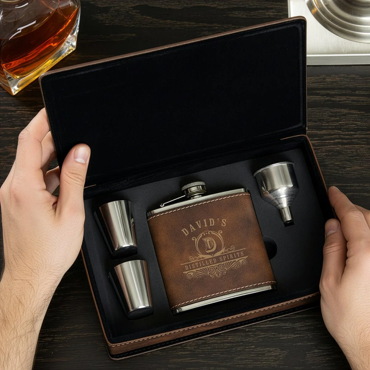 Rustic Personalized Flask Set - Image 4