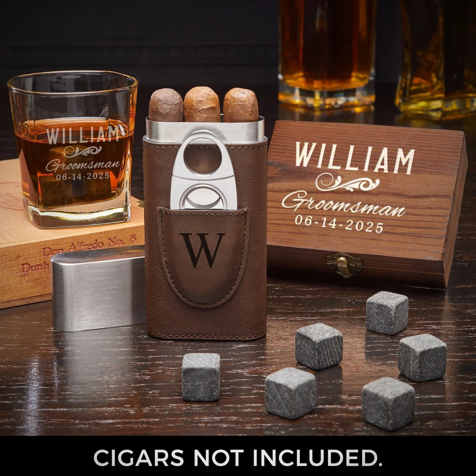 Classic Groomsman Custom Whiskey & Cigar Set  Groomsmen Gift Set - Image 3