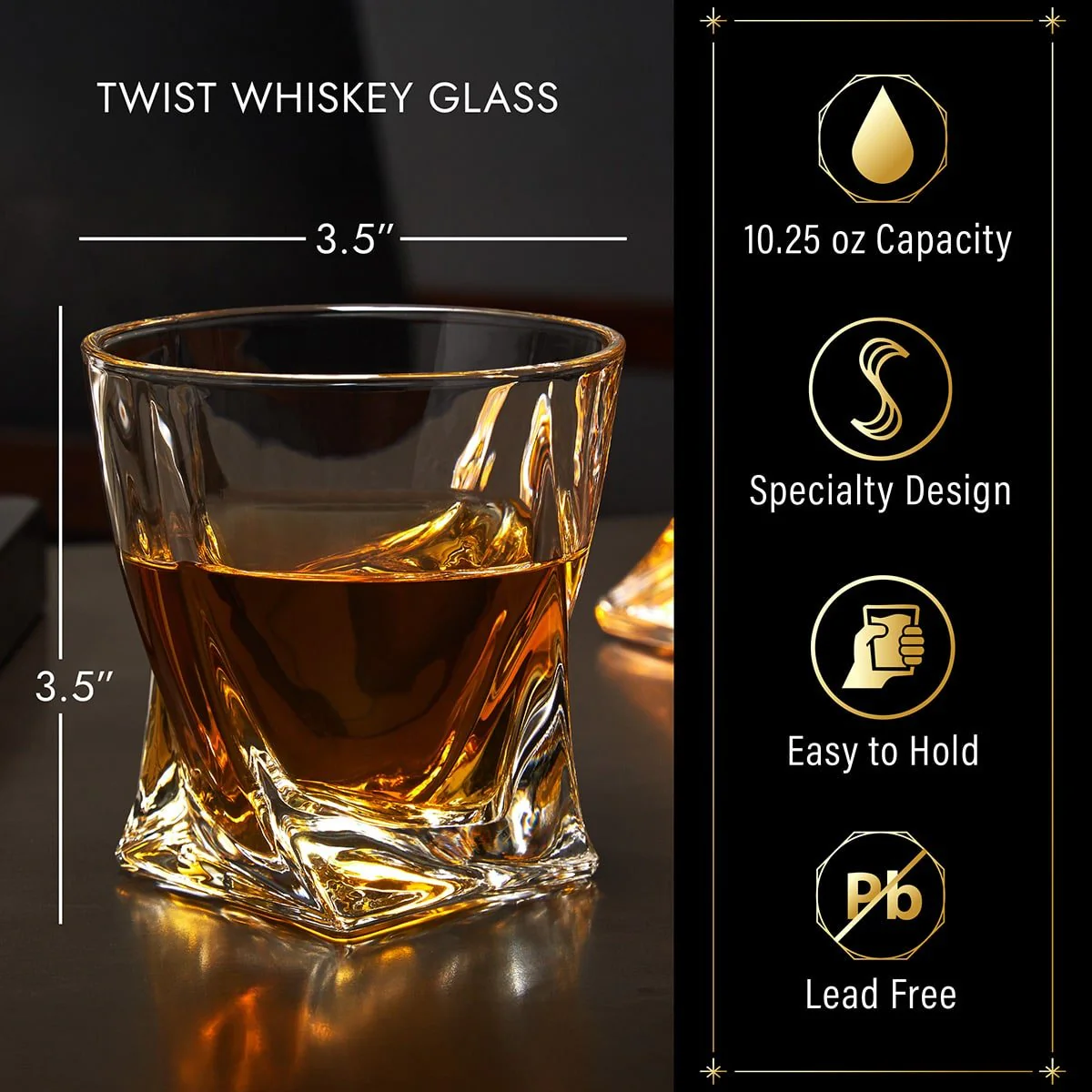 Twist Custom Bourbon Decanter Set with Snacks -  Black Ebony Box 11pc - Image 4