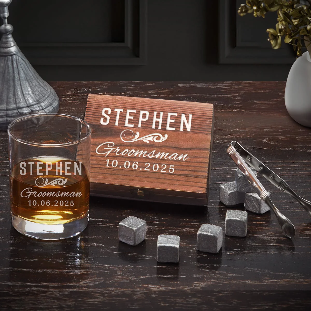 Classic Groomsman Personalized Whiskey Stones Box Set of 5 Groomsmen Gifts - Image 6