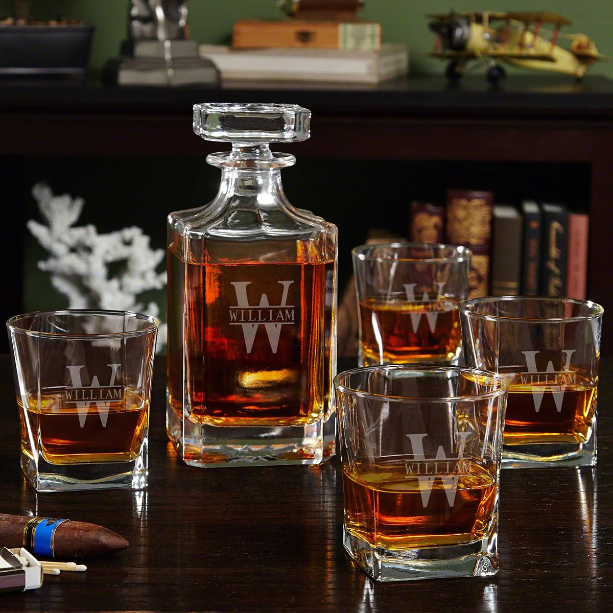 Carson Decanter Personalized Whiskey Gift Set with Square Rocks Glasses - Image 6