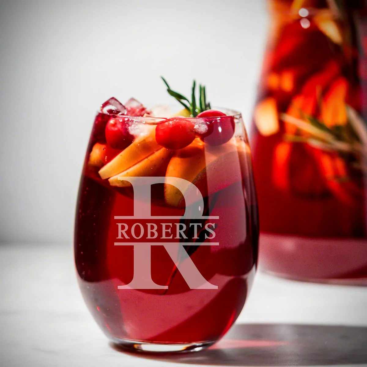 Reims Monogrammed Wine Decanter Set w Stemless Glasses - Image 11