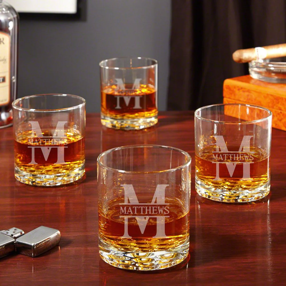 Monogram Presentation Set with Whiskey Decanter & Glasses - Bar Serving Tray & Display Set - Image 11