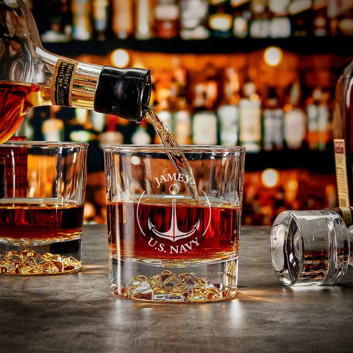 Custom Whiskey Decanter Box Set with Rocks Glasses US Flag Design - Image 6