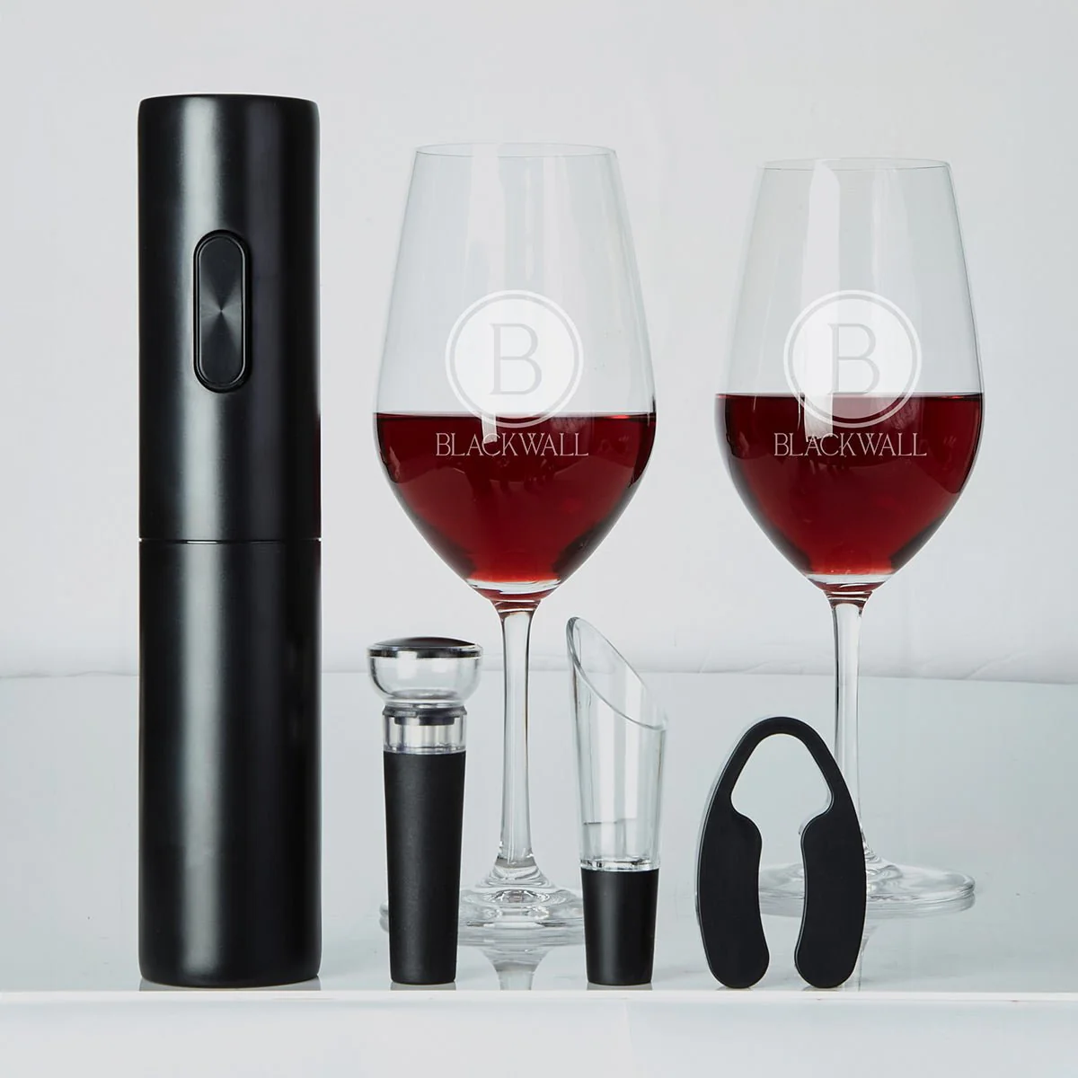 Custom Wine Glass Set - 6pc Boxed Wine Gift Set with Electric Opener - Image 4