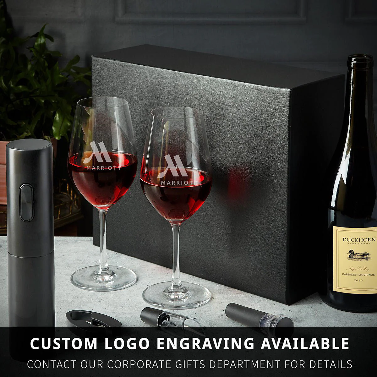 Custom Wine Glass Set - 6pc Boxed Wine Gift Set with Electric Opener - Image 9