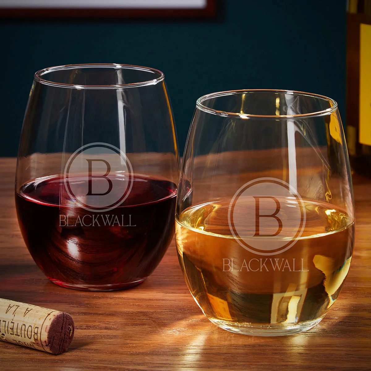 Engraved Wine Chiller Marble with Stemless Wine Glasses Set - 5pc - Image 5