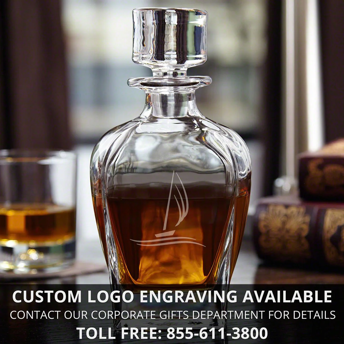 Engraved Bourbon Decanter Presentation with Glasses Set - Walnut Bar Serving Tray & Display Set - Image 16