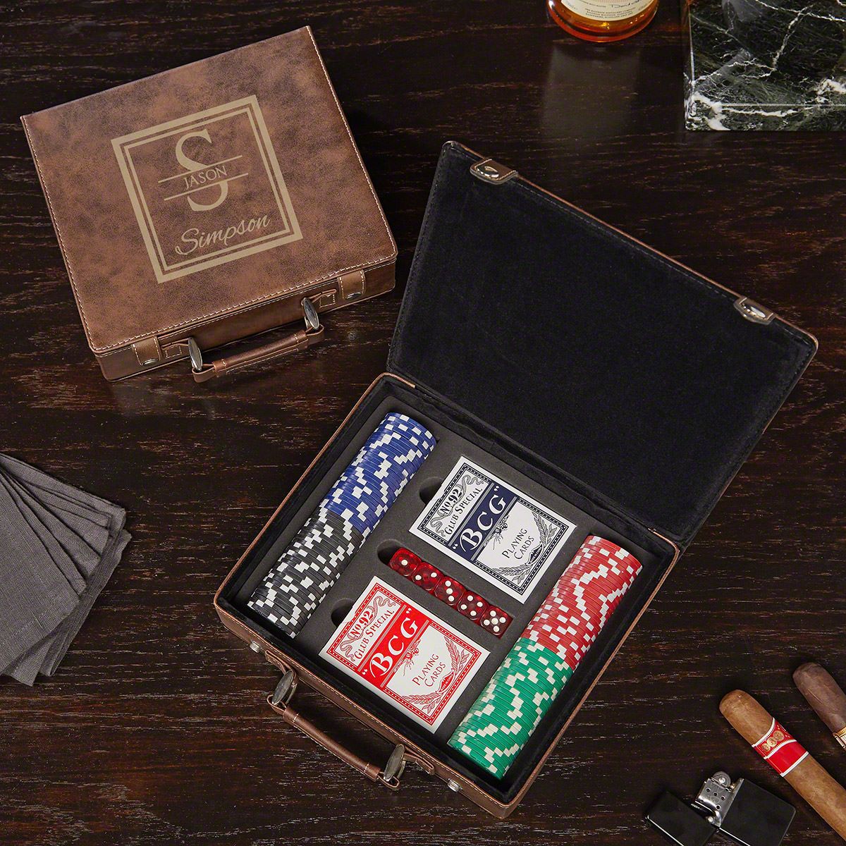 Engraved Poker Gift Set with Rocks Glasses - Image 6
