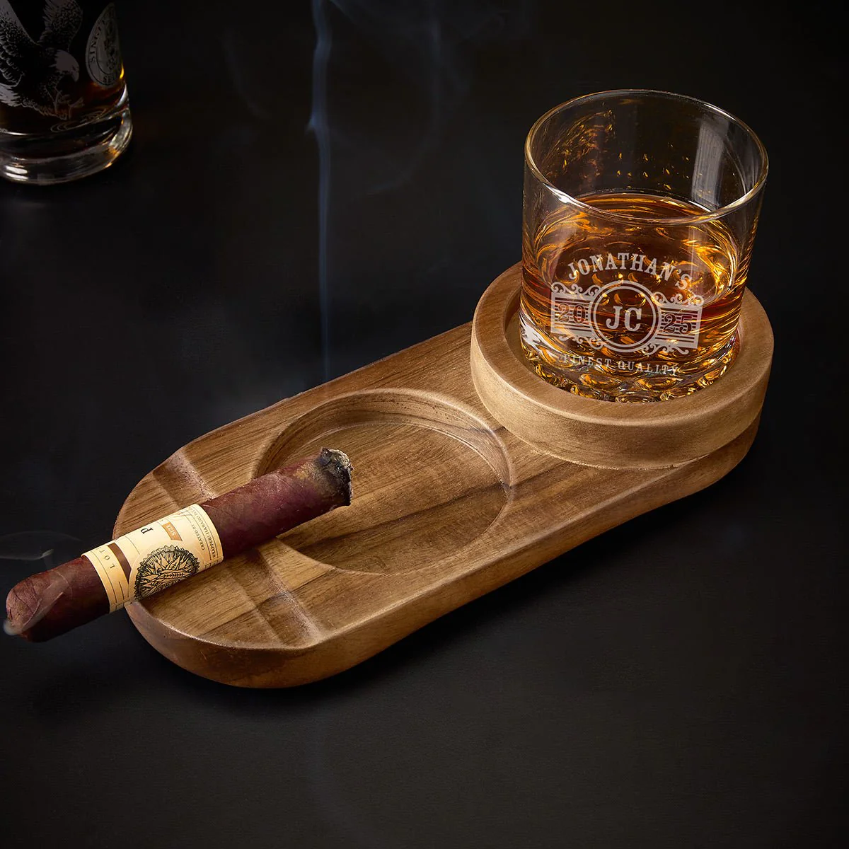 Engraved Cigar Ashtray and Whiskey Glass Holder - Image 3
