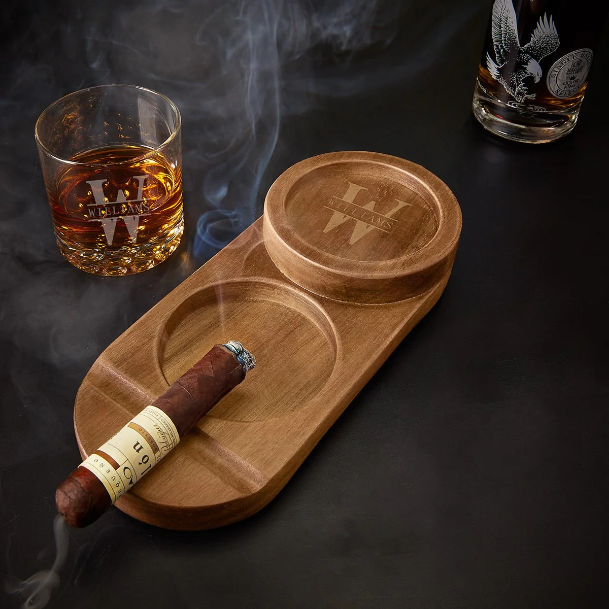 Engraved Cigar Ashtray and Whiskey Glass Holder - Image 4