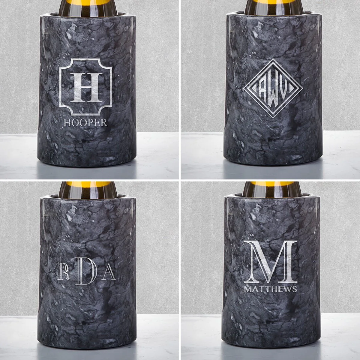 Engraved Wine Chiller Marble with Stemless Wine Glasses Set - 5pc - Image 4