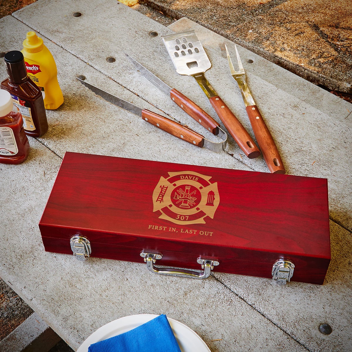 Firefighter Grill Tool Set with Custom Box - Image 3