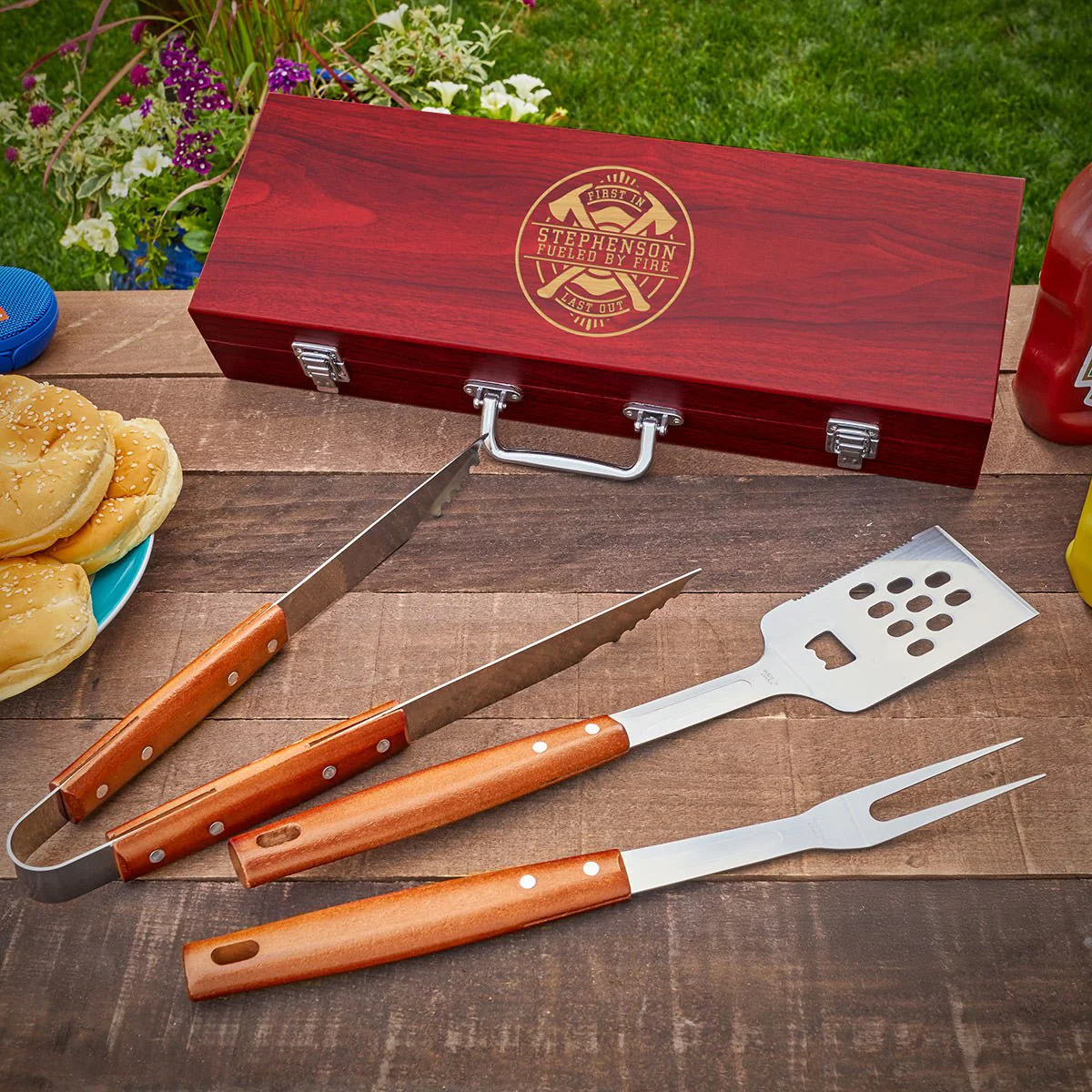 Firefighter Grill Tool Set with Custom Box - Image 5