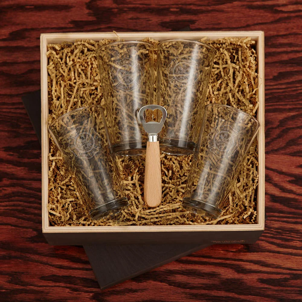 Firefighter Custom Beer Set with Engraved Wood Gift Box - Image 5