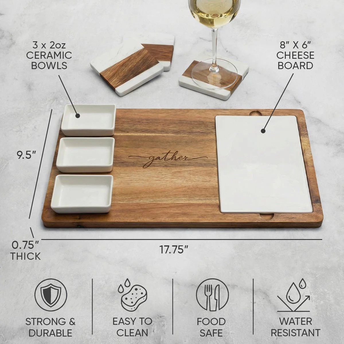 Gather Charcuterie Board Serving Tray w/ Cheese Board and Bowls - Image 5