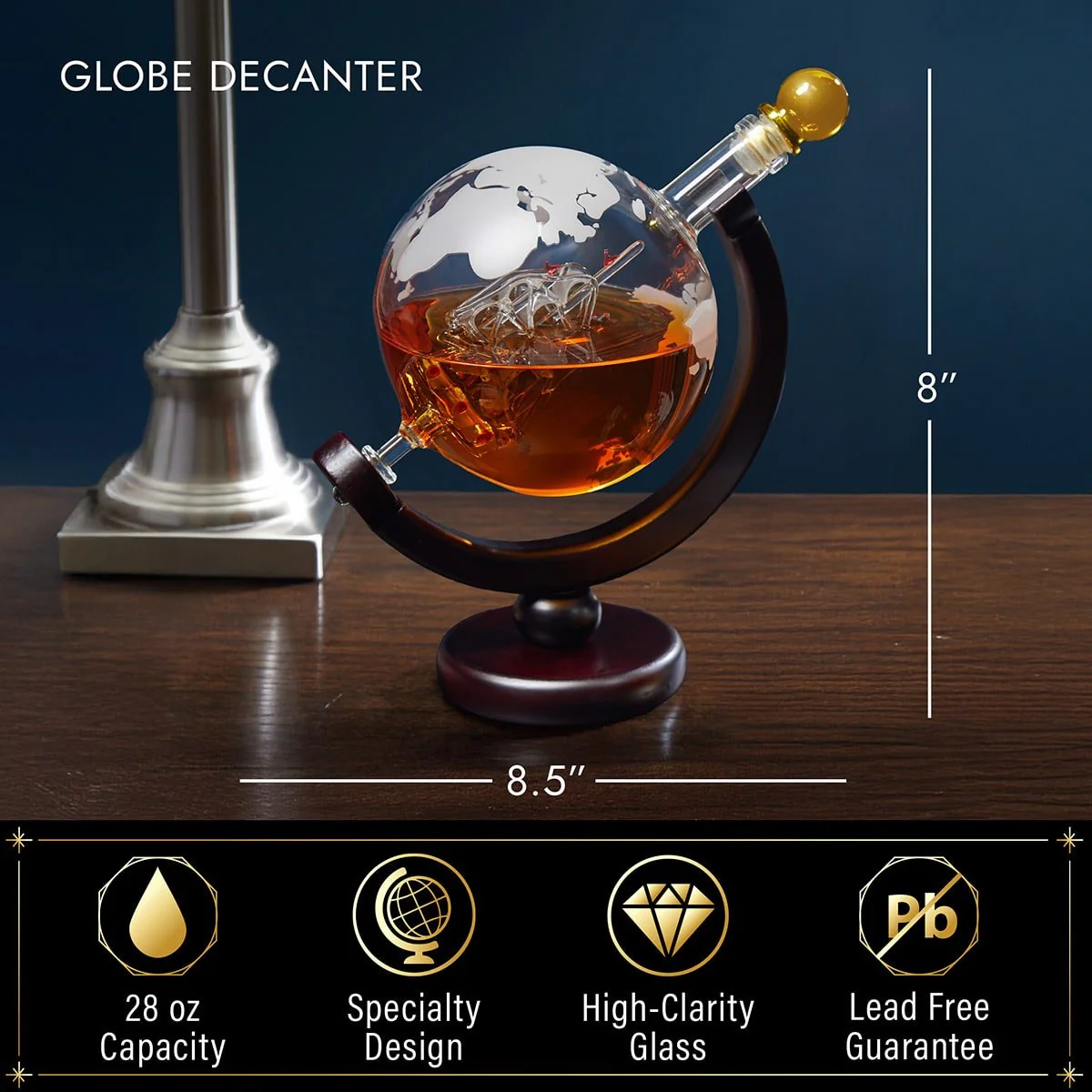 Personalized Globe Whiskey Decanter with Rocks Glasses - 5pc - Image 5