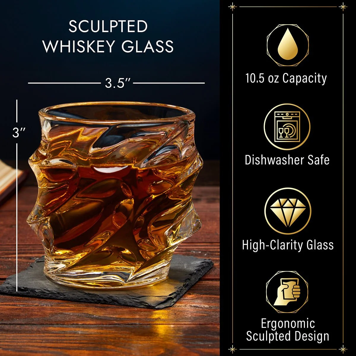 Personalized Luxury Boxed Decanter Set With Sculpted Glasses & Whiskey Stones - Image 4