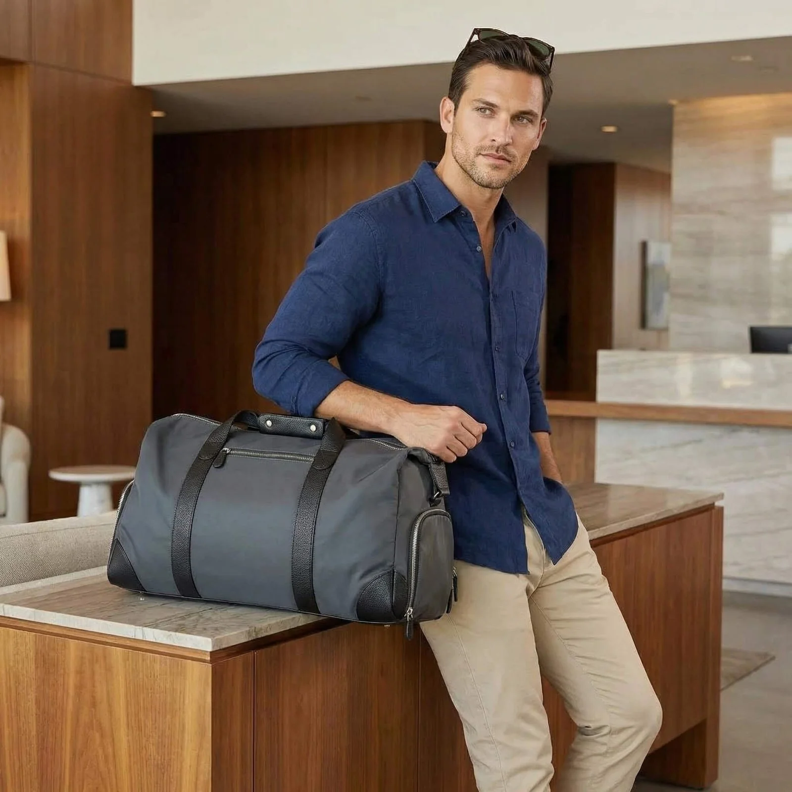 Harrison Travel Duffel Bag w Shoe Compartment 22" - Charcoal Grey - Image 14