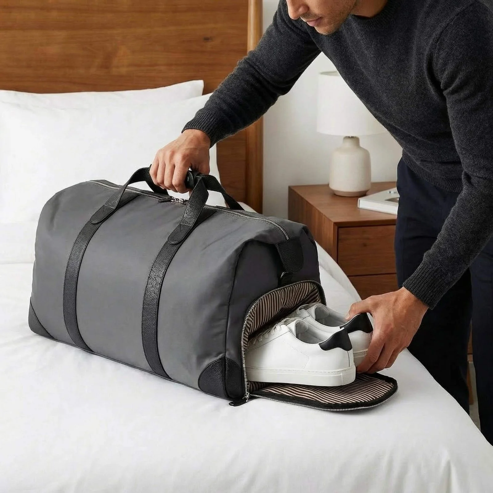 Harrison Travel Duffel Bag w Shoe Compartment 22" - Charcoal Grey - Image 4