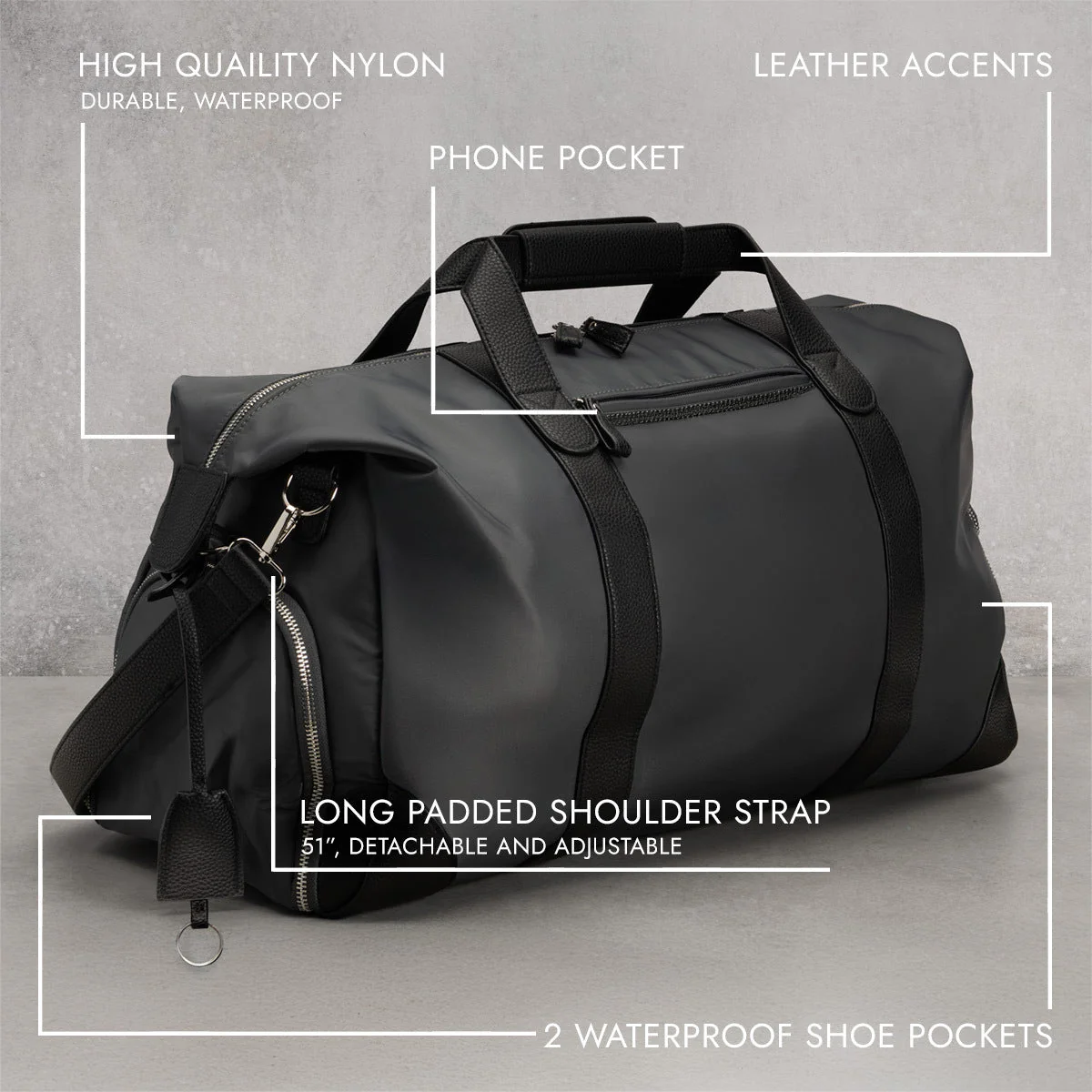 Harrison Travel Duffel Bag w Shoe Compartment 22" - Charcoal Grey - Image 5