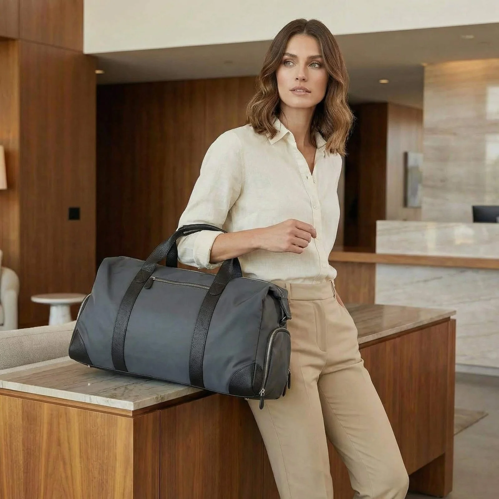 Harrison Travel Duffel Bag w Shoe Compartment 22" - Charcoal Grey - Image 7