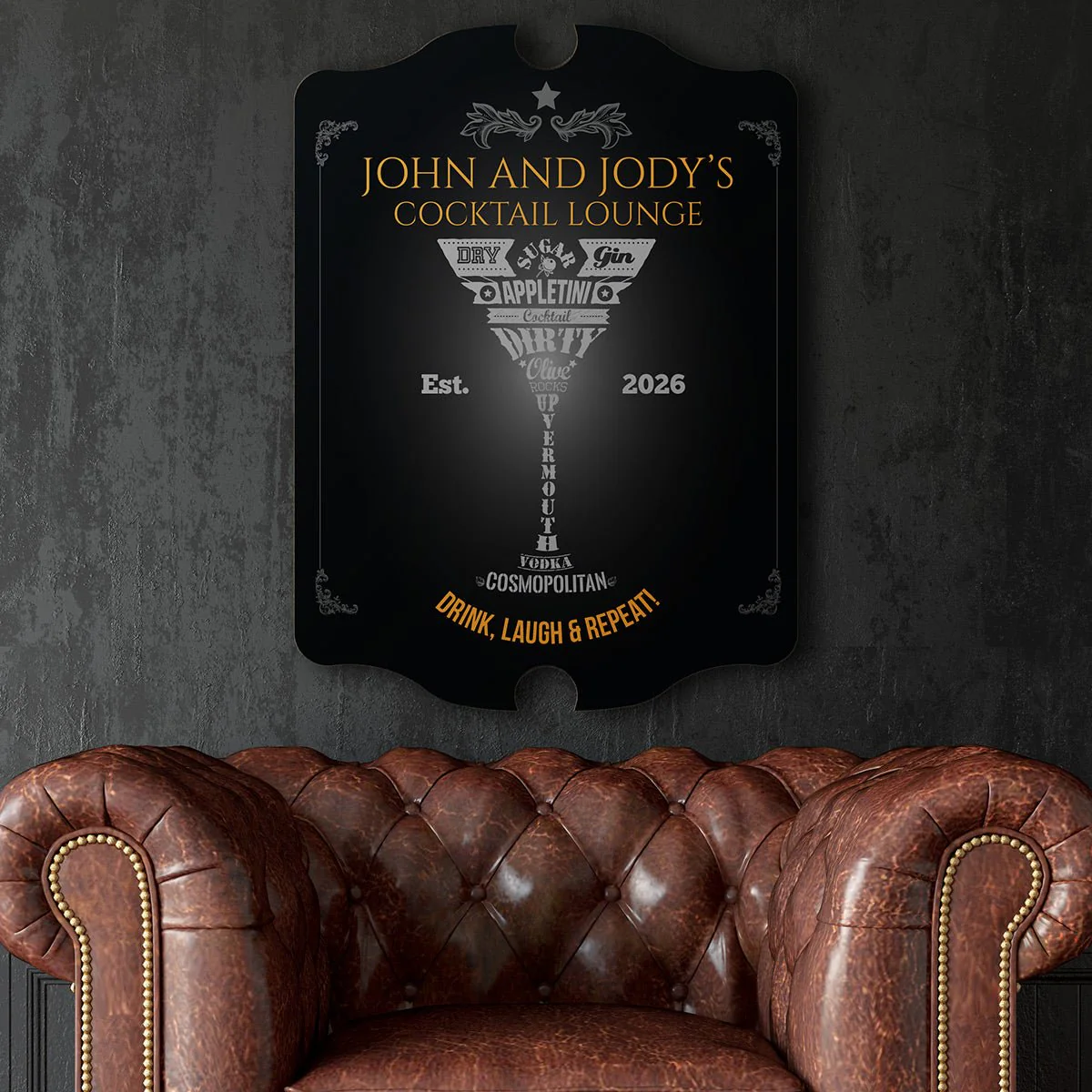 Personalized Martini Sign for Speakeasy Bar, Black Wood - Image 3