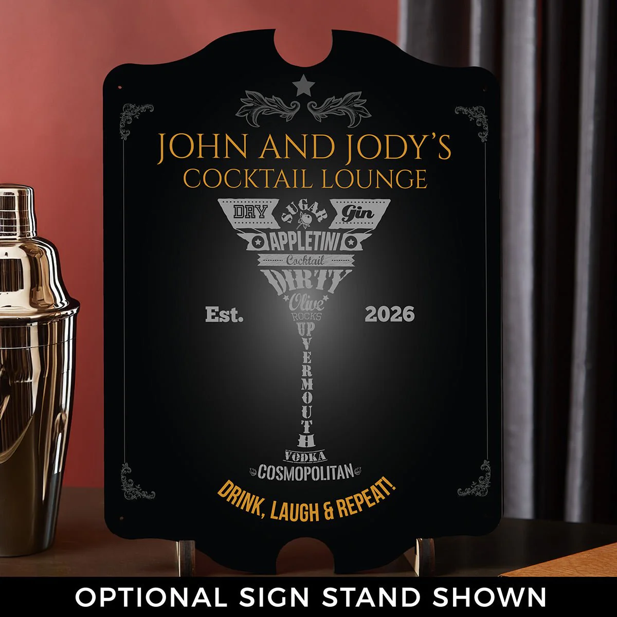 Personalized Martini Sign for Speakeasy Bar, Black Wood - Image 4