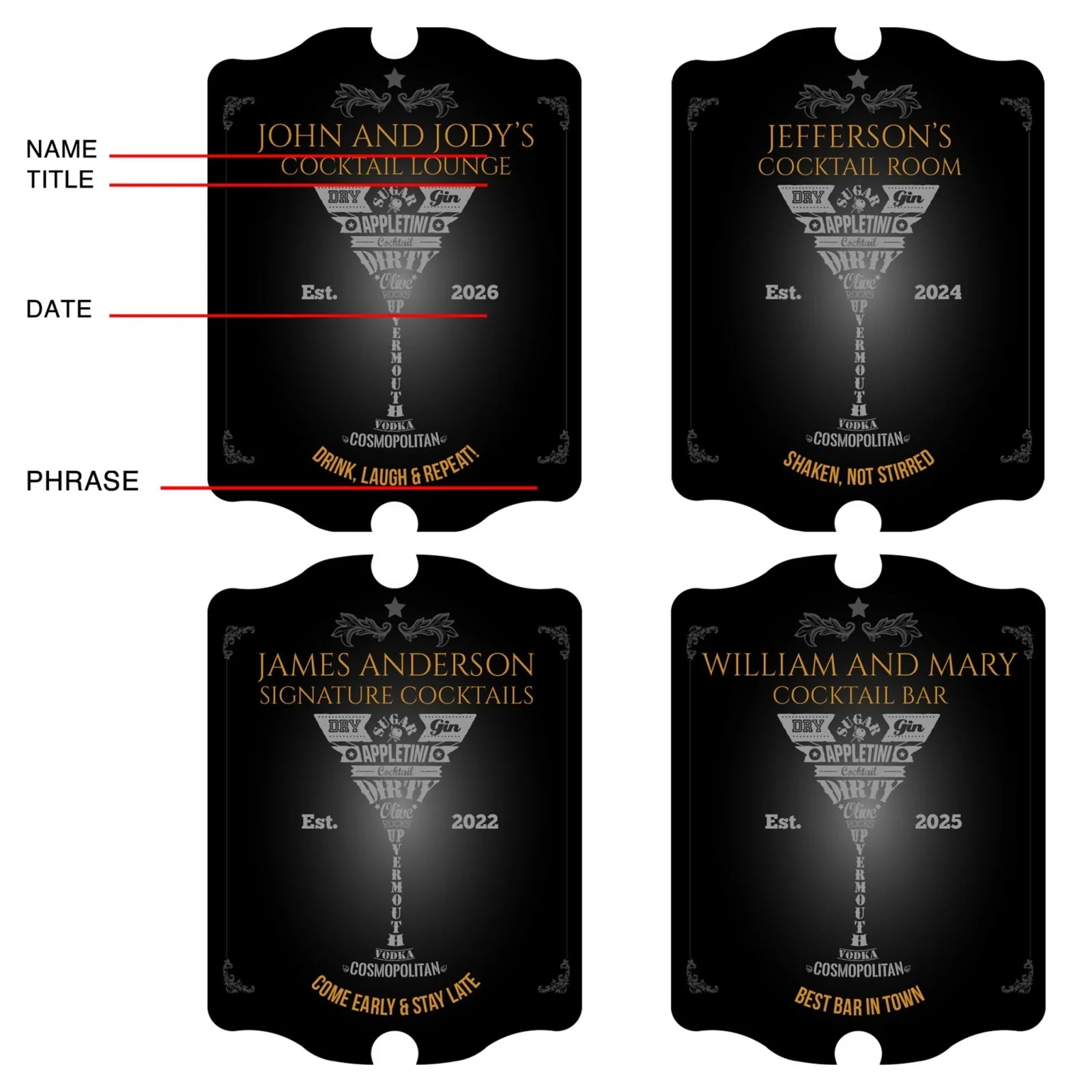 Personalized Martini Sign for Speakeasy Bar, Black Wood - Image 6