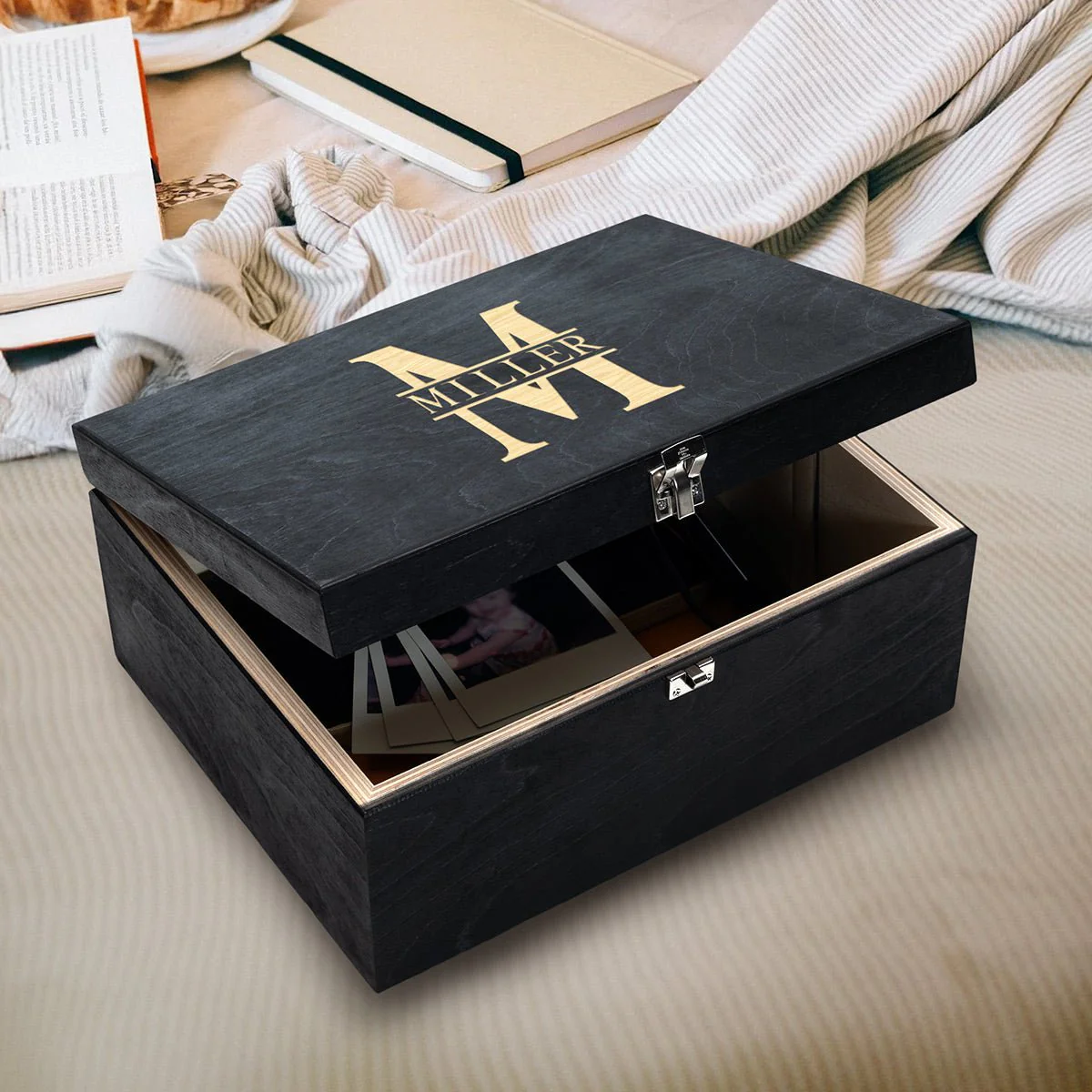 Black Personalized Memory Keepsake Box - Wooden - Image 3