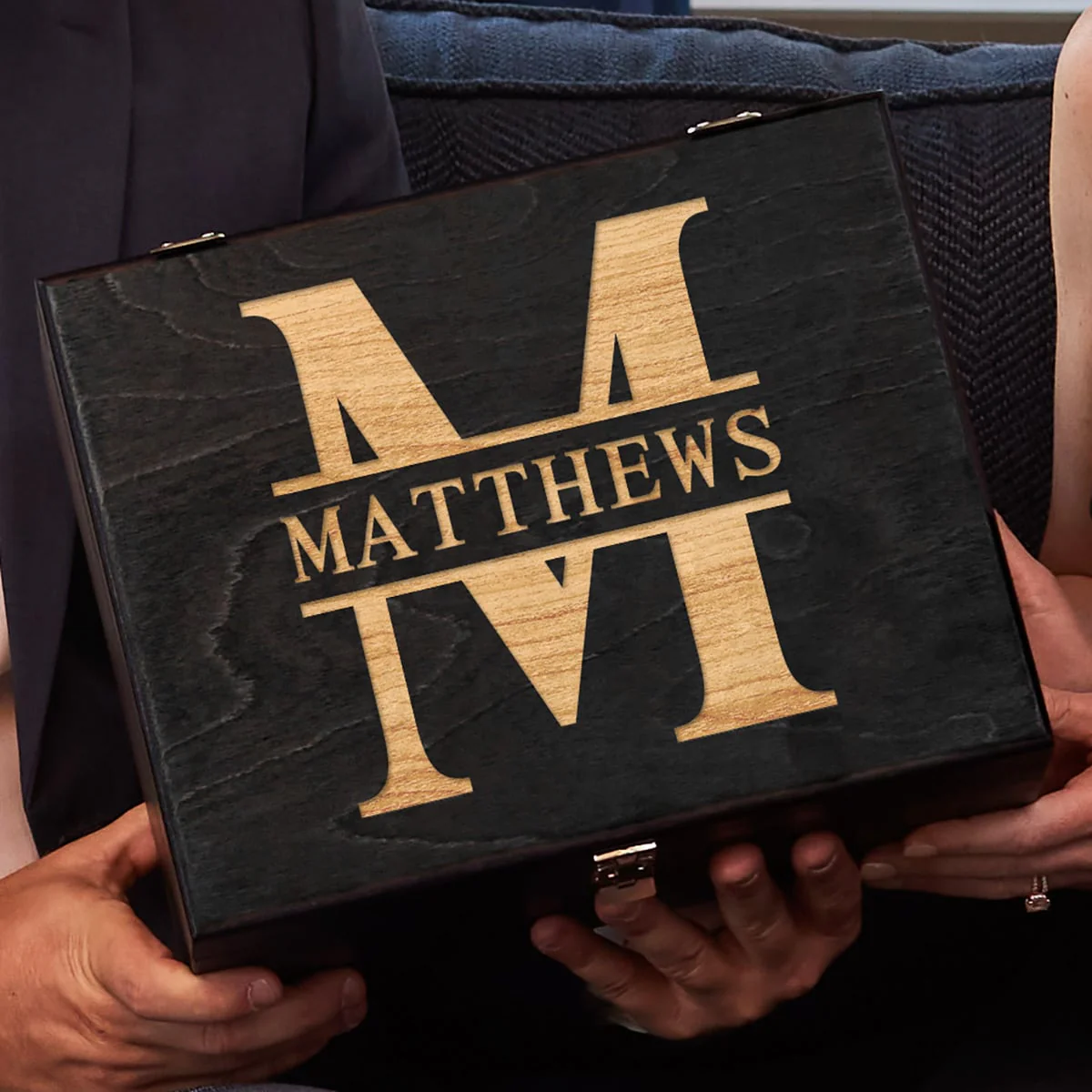 Black Personalized Memory Keepsake Box - Wooden - Image 5