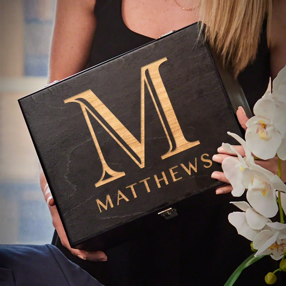 Black Personalized Memory Keepsake Box - Wooden - Image 6