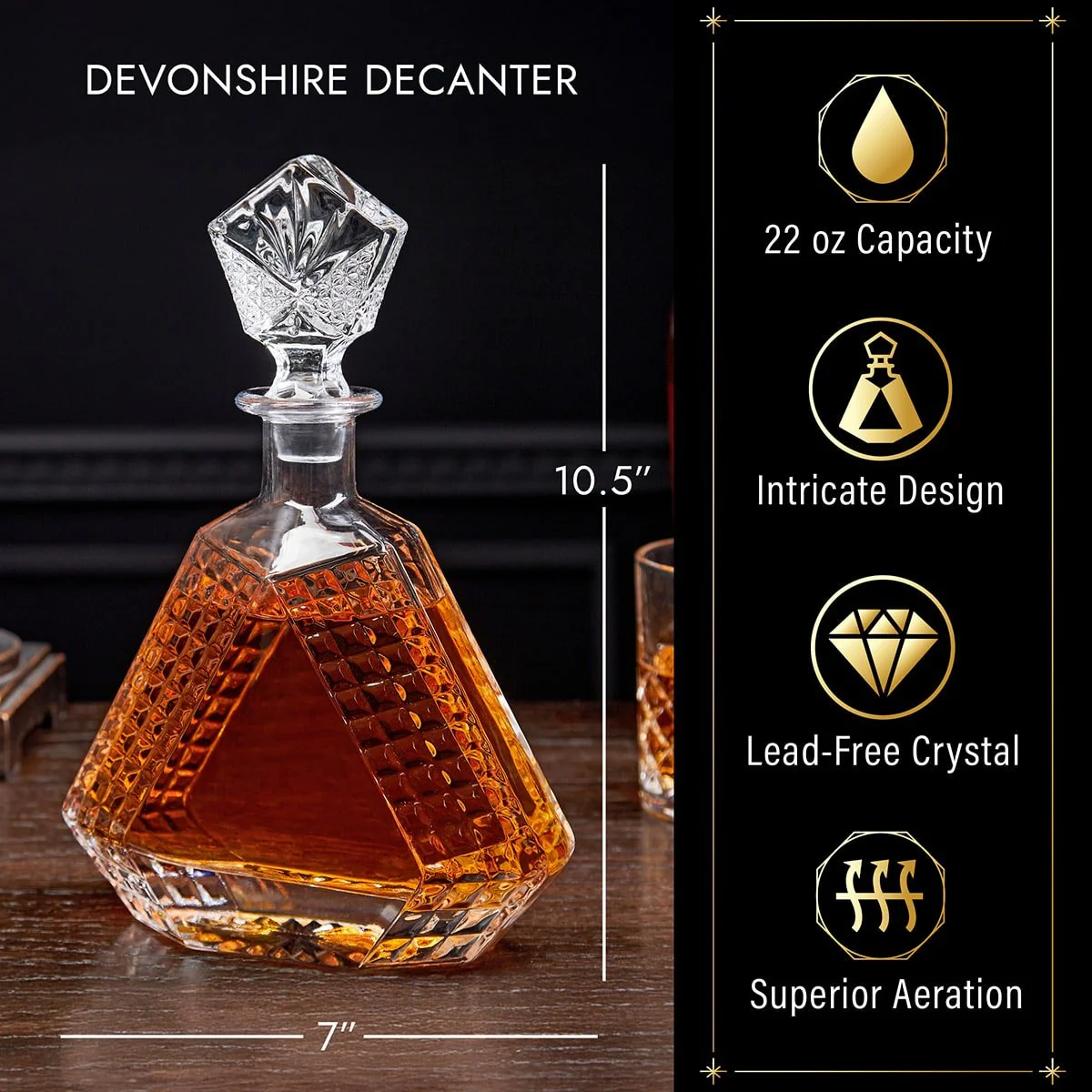 Personalized Devonshire Crystal Decanter Set with Whiskey Glasses - Ebony Black Box - Image 5