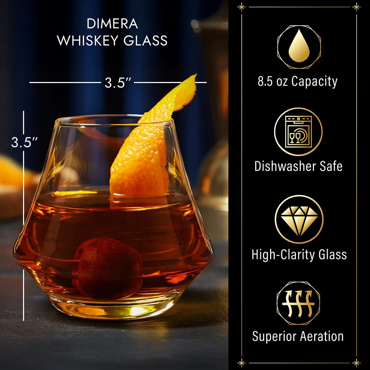 Personalized Dimera Bourbon Glasses and Decanter Set - Ebony Black Box - Image 4