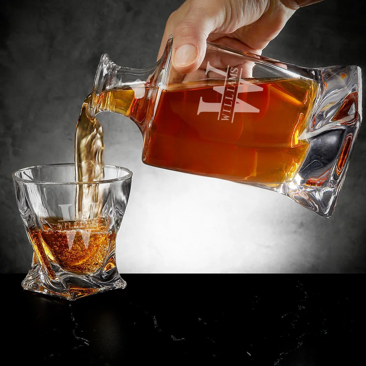 Engraved Vicente Whiskey Decanter Set with Twist Glasses - Ebony Black Box - Image 7