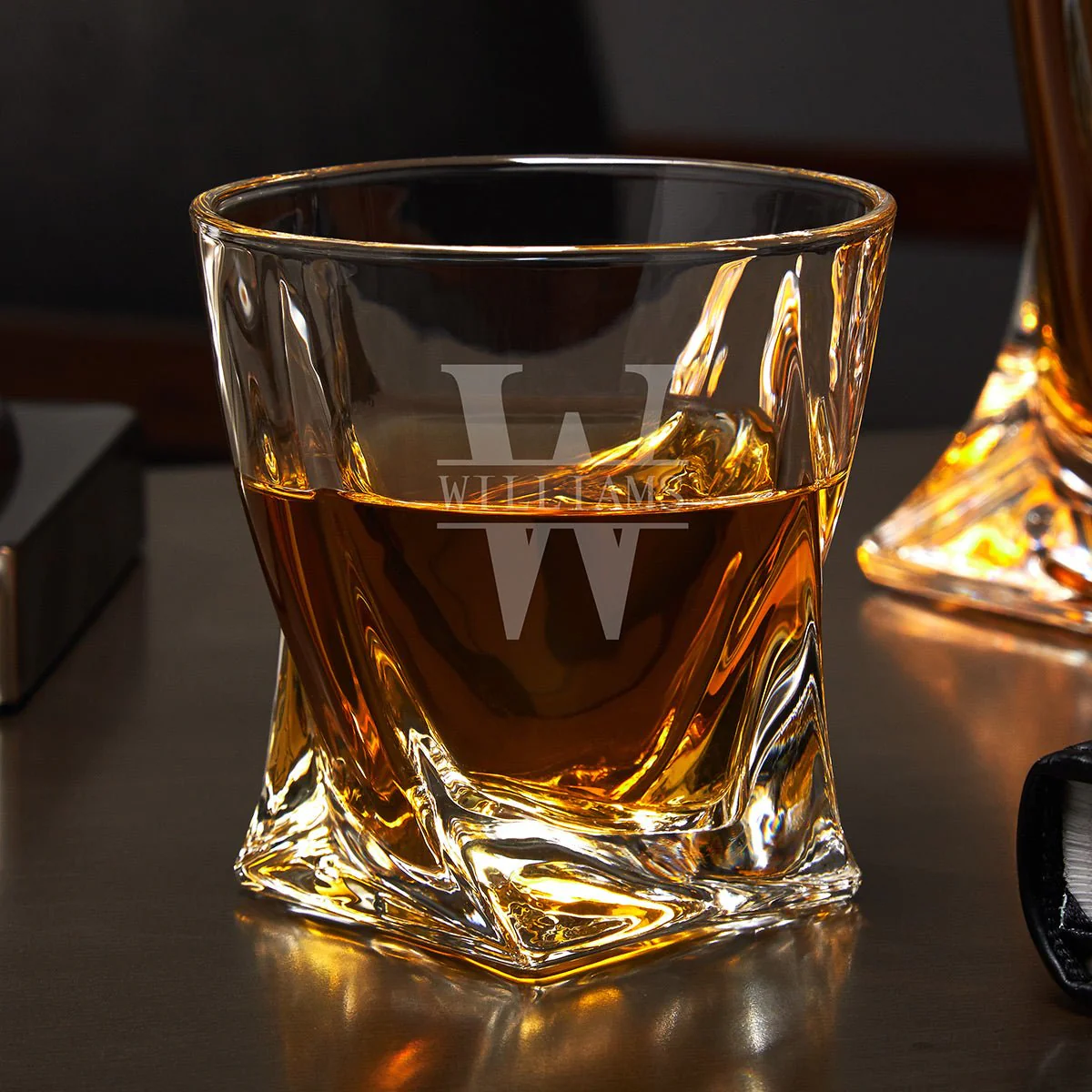 Engraved Vicente Whiskey Decanter Set with Twist Glasses - Ebony Black Box - Image 9
