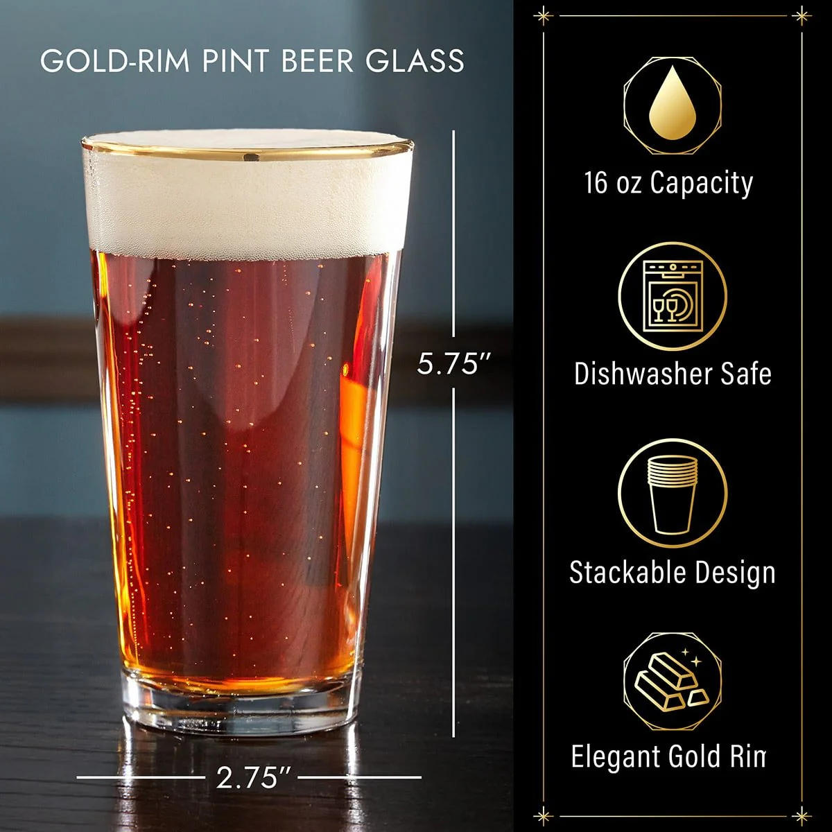 Engraved Pint Glasses Gold Rim - Image 4