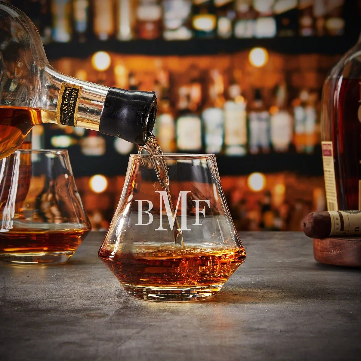 Personalized Dimera Bourbon Glasses and Decanter Set - Ebony Black Box - Image 8