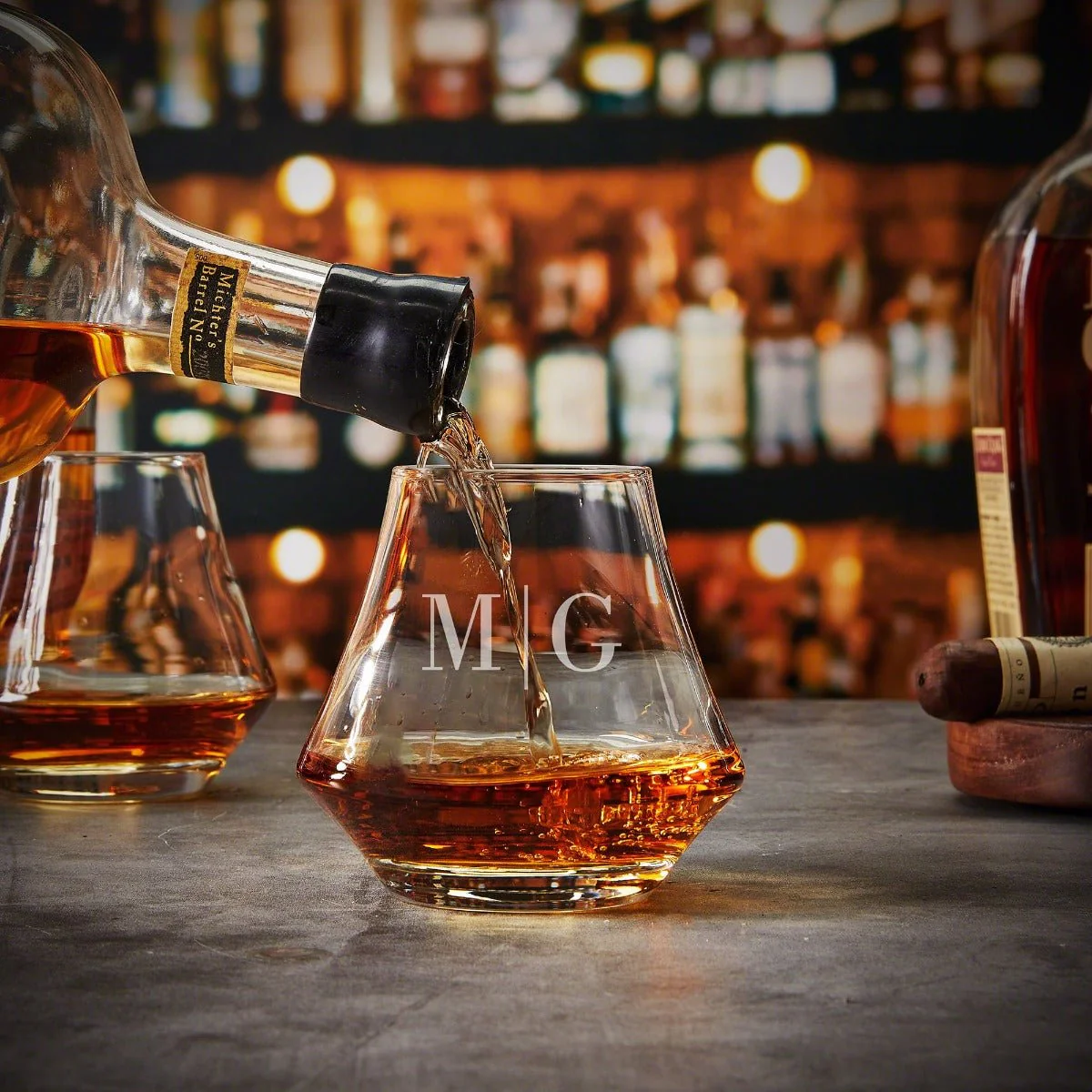 Personalized Dimera Bourbon Glasses and Decanter Set - Ebony Black Box - Image 9