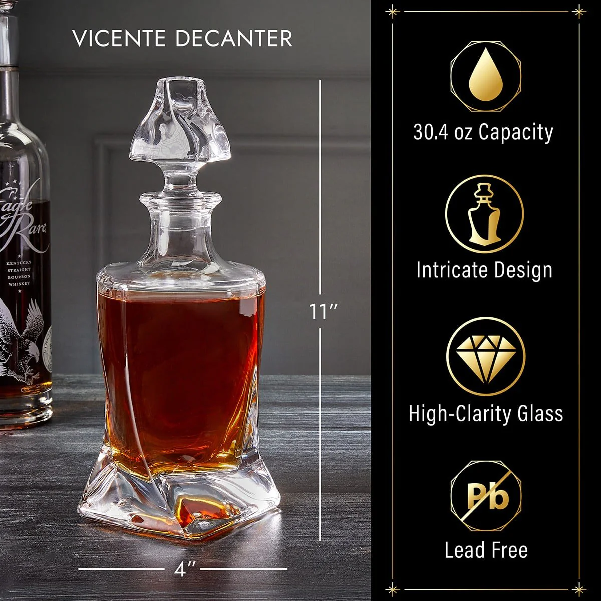 Engraved Vicente Whiskey Decanter Set with Twist Glasses - Ebony Black Box - Image 5