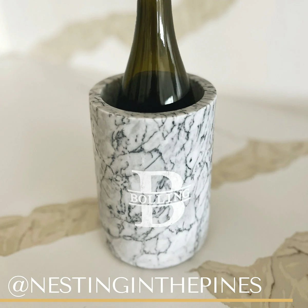 Personalized Wine Chiller White Marble - Image 6