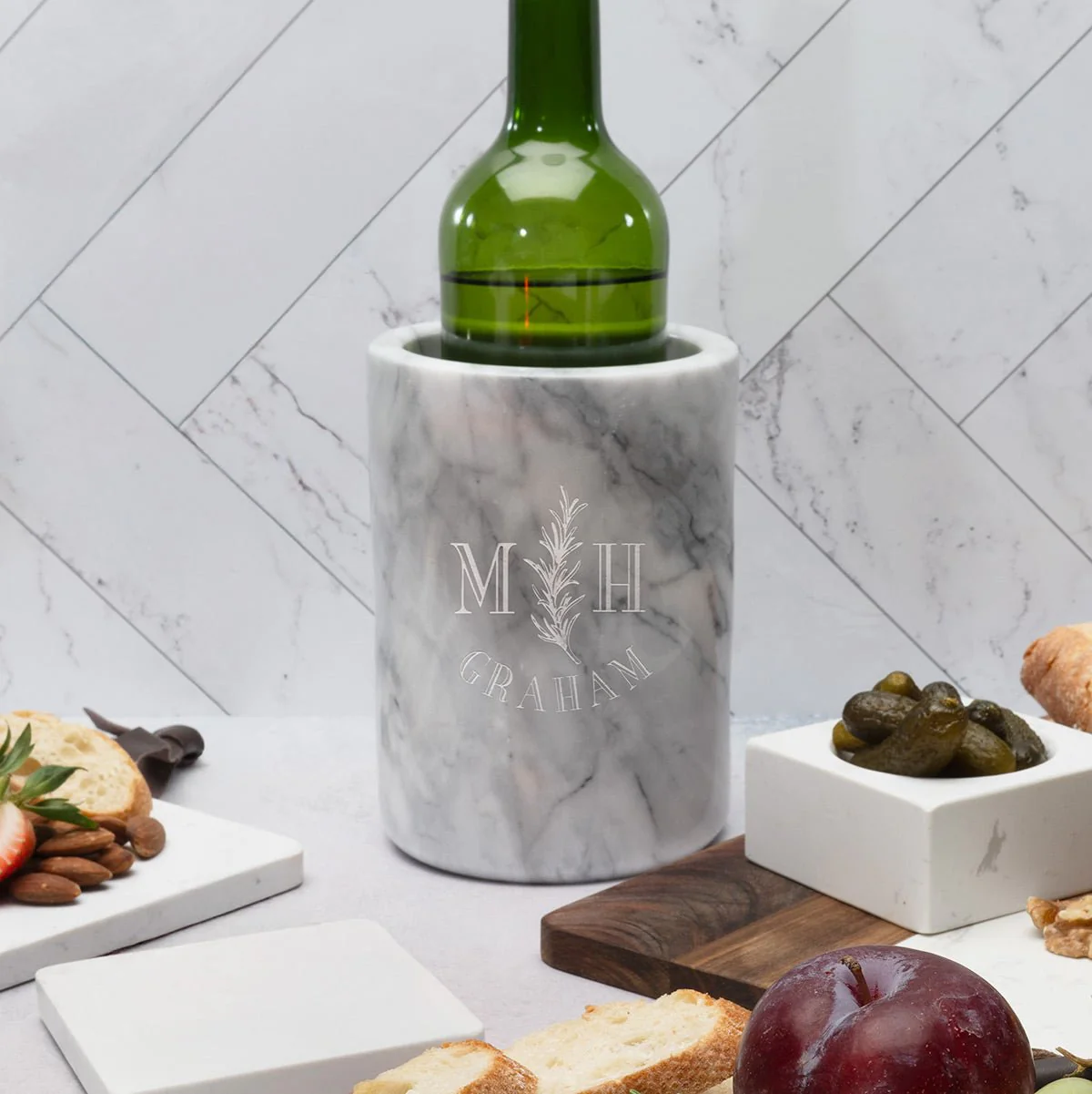 Personalized Wine Chiller White Marble - Image 7