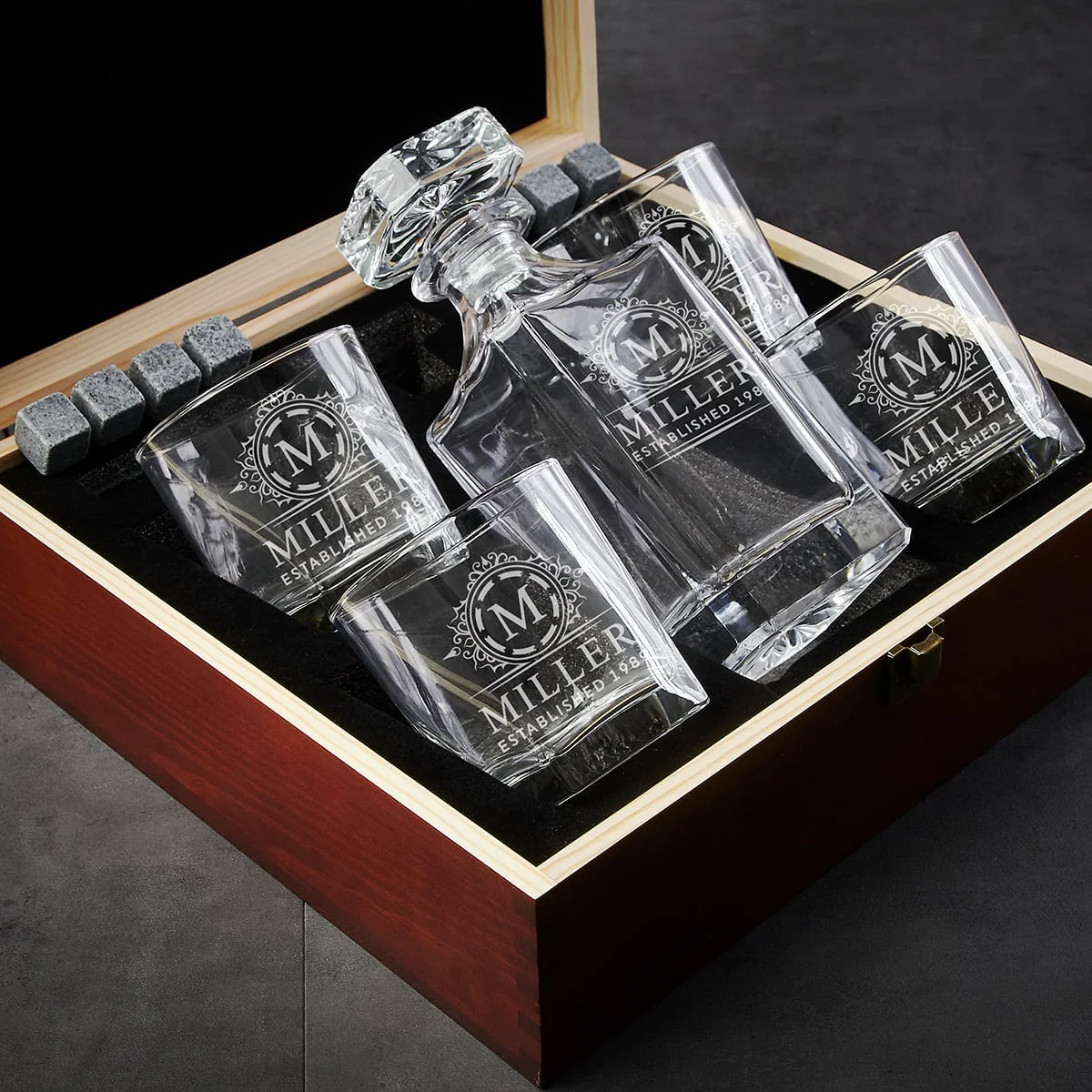 Prescott Whiskey Gift Set  7pc - Custom Decanter Set with Handcrafted Box - Image 7
