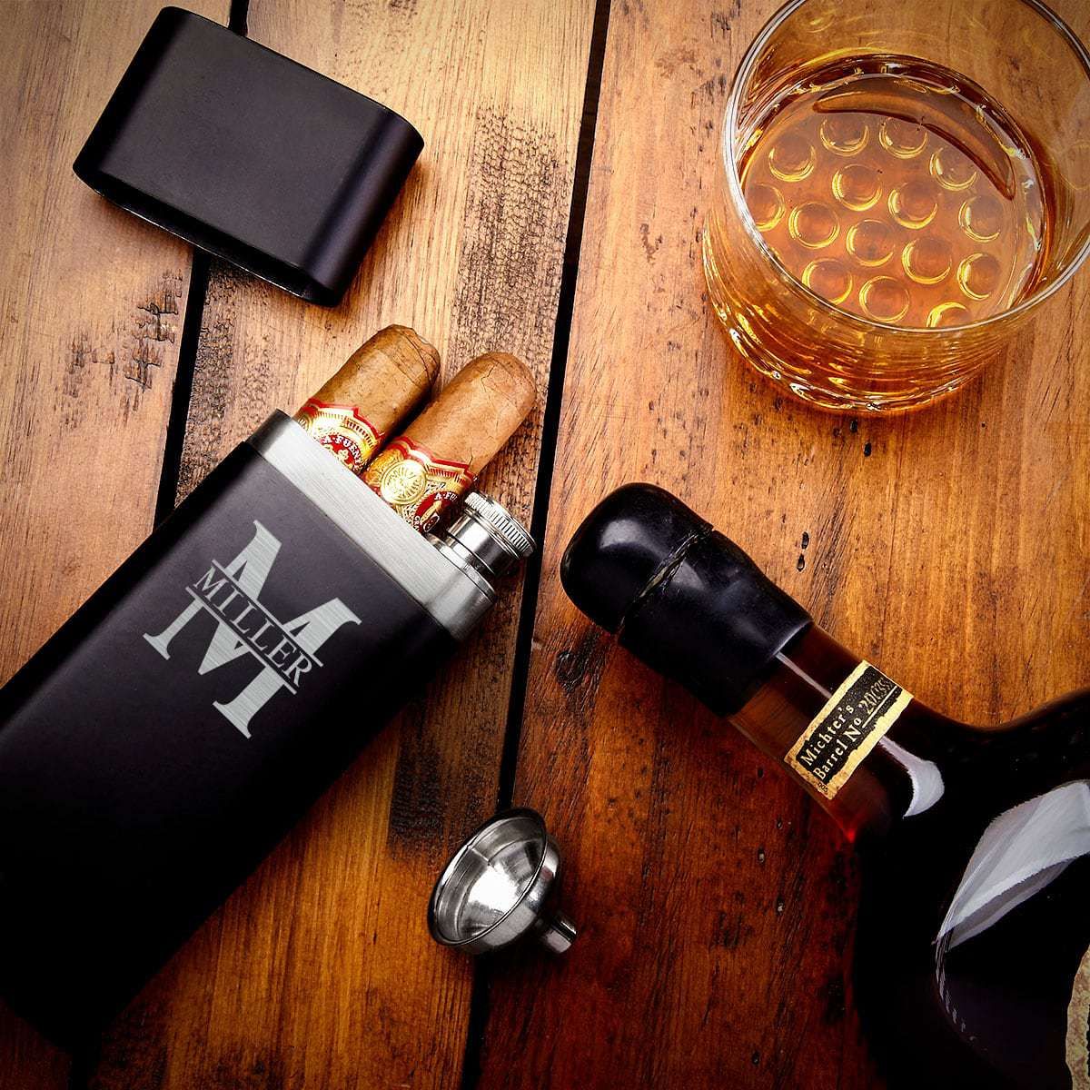 Sheffield Custom Cigar Flask, Black Cigar Holder and Whiskey Gift - Image 3